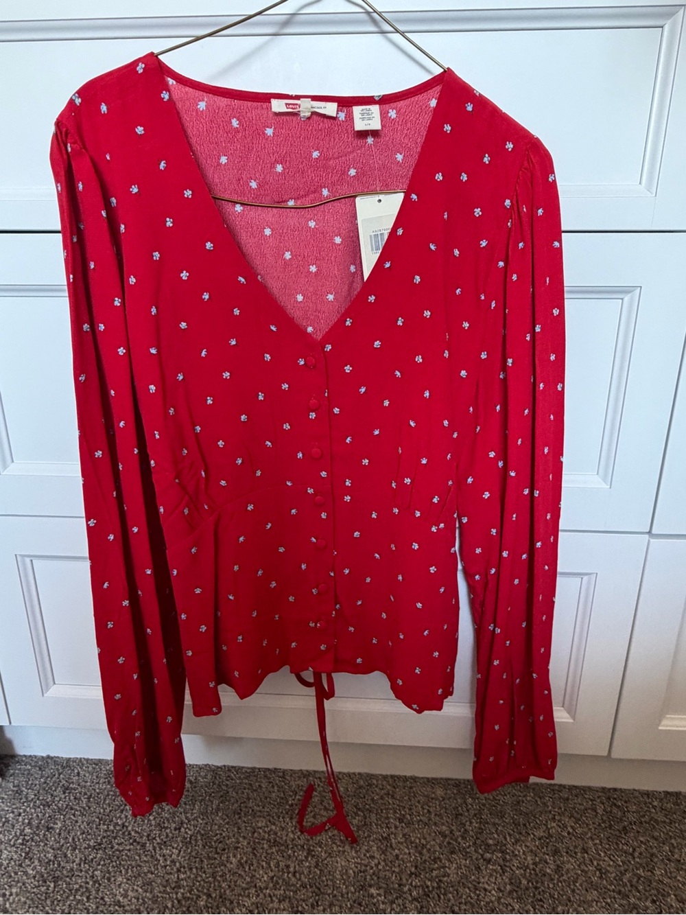 Levi's Red V-Neck Button Front Floral Blouse